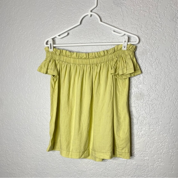 Free People Everything Green Off The Shoulder Linen Blend Top 6 - Picture 3 of 7